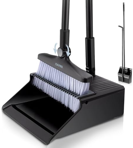 Besen und Kehrschaufel Set,Kehrschaufel und Bürste Set mit langem Griff,Kehrgarnitur ，180 Grad drehbare Kehrbürste,Haushaltsstaubwanne mit Kammzähnen für Indoor Outdoor Home Room Kitchen