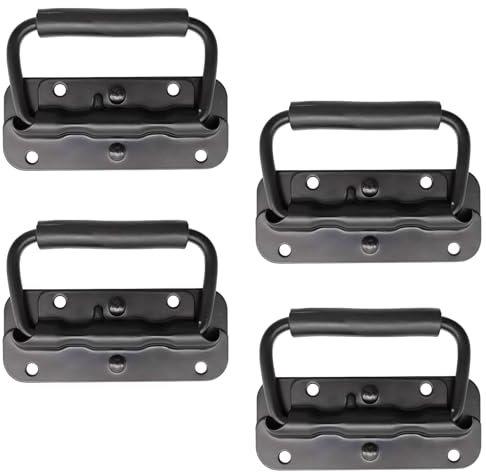 SRTSTR Poignée Pliante à Ressort Inox 100 mm - 4 Pièces - Pour Boîte à Outils, Porte Armoire, Trappe (Noir)