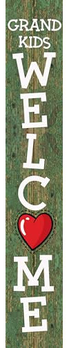 Willkommensschild für Enkelkinder, lustiges Schild für Großeltern, Türschild für Großeltern, 20,3 x 122,9 cm, vertikale Holz-Kränze für den Außenbereich, stehend, Veranda