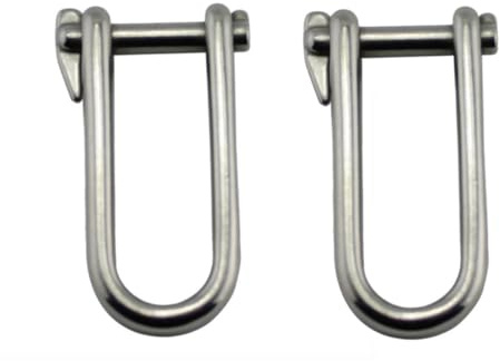 JT-HLM 2 x lange D-Schäkel aus Edelstahl, Marine-Qualität, Ankerketten, Wirerope, Heben, Outdoor, Camping, Survival-Seil-Armband (6 mm)