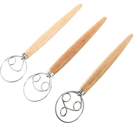 Biwwubik Lot de 3 fouets de pâte danois, outils de fouet de mélange pour la cuisson de poignées en bois Mélangeur manuel