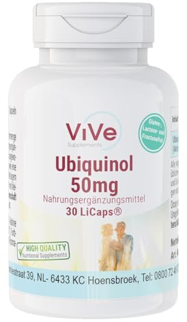 Ubiquinol 50mg - 30 Kapseln - Aktive Form von Co-Enzym Q10 - Hochdosiert - Bioverfügbar - Qualität aus Deutschland - ViVe Supplements