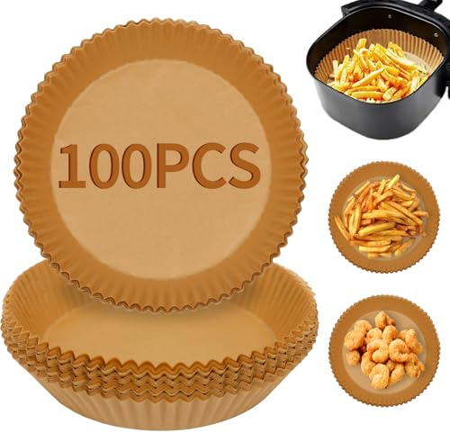 Ciusdkler Airfryer Backpapier Rund, 100 Stück Einweg Antihaft-Öl Pergamentpapier Liner, Backpapier für Heißluftfritteuse Ninja AF300EU AF400EU(6.3 IN)