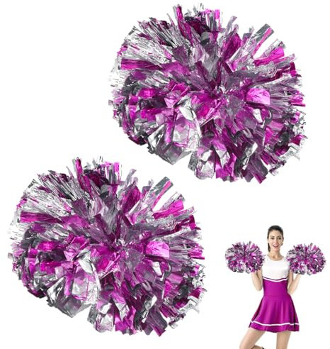 2 Stück Cheerleader Pompons Handblumen Metallic Cheer Poms Cheerleading Pom Poms, Metal Foil Cheerleading Pom Poms Kunststoff Cheerleader Pom Poms Für Cheerleading Spiele Sportwettbewerb Tanz
