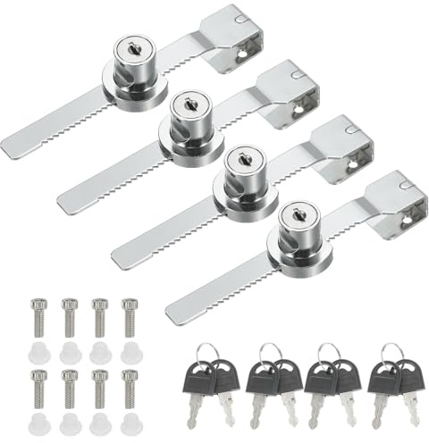 PATIKIL Verrou de vitrine coulissante en verre, 4Pcs Verrou de vitrine à clé en alliage de zinc à simple battant sans perçage pour porte en verre de 8mm, argent
