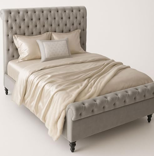 PALAZZO INT Vintage Bett Chateau Heritage – Chesterfield-Polsterbett mit englischer Steppung & Samtbezug, zerlegbar, Lattenrost inkl., für Matratze 160 × 200 cm, schwarzer Holzrahmen