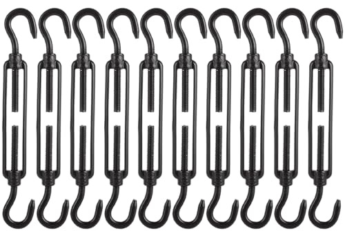 Acrux7 Paquete de 10 tensores de acero inoxidable 304 para cable de alambre de 1/8 pulgadas, tensor de alambre M6 ajustable, kit de tensor de acero inoxidable resistente (gancho y gancho)