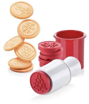 Wintem Set Timbro e 6 Stampini per Biscotti Natalizi in Silicone 5,5 cm - Materiali Sicuri e Resistenti - Forme con Diversi Motivi Natalizi - Facile e Pratico da Usare - Lavabile in Lavastavoglie