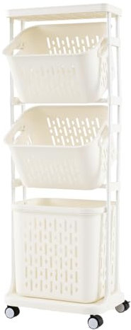GIANTEX Wäschekorb 3 Fächer, Wäschesammler Schmal, Wäschewagen mit 4 Rollen & Ablage, 40 x 30 x 112 cm, Wäschesortierer für Waschküche & Badezimmer