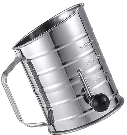 PHENOFICE Rotary Flour Sifter Stainless Steel Powdered Sugar Flour Sifter Rotary Sieve Cup for Baking Wand