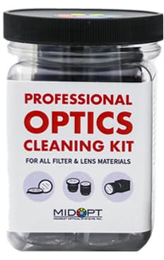 MidOpt Professional Optics Cleaning Kit, for Clean and Smudge-Free Lenses, Optical Tissue, Cotton Swabs, Glass Cleaner, Microfiber Cloth, CK100-NA