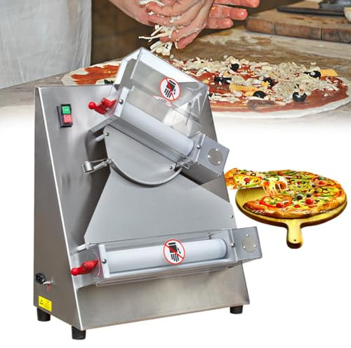 GESAIDES Sfogliatrice per Impasto per Pizza 100-300mm Pressa per Pizza Semiautomatica Commerciale 370W Elettrica 5s/Impasto Spessore Regolabile Macchina per Impasto per Panetterie,Pizzerie,Ristoranti