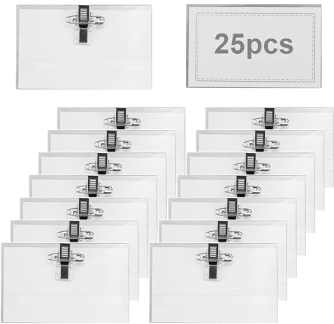 25Pcs Name Badges for Work, 9x5.6cm Professional Name Tag with Crocodile Clip and Secure Pin, Clothes Name Labels Badge Holder Conference Staff Badge Horizontal ID Holders Clear Name Badge Holders
