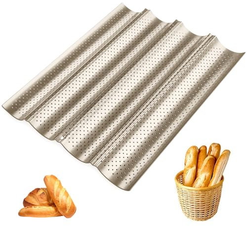 Generisch Baguette-Backblech, Baguetteblech für 4 Baguettes, Baguetteformen Zum Backen 37,8x32cm, Baguetteform mit Antihaftbeschichtung, Backform Für Baguette, Baguette Blech Gold