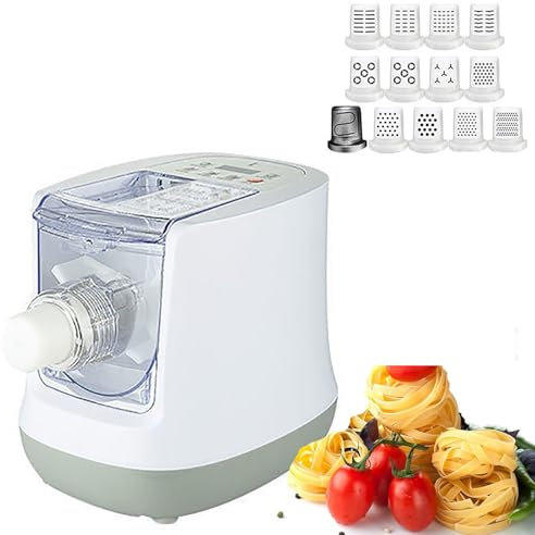 LIULIQ Automatic Smart Pasta Machine, 260W Small Dough Press Dough Mixer with 13 Molds, LED Display and Digital Control Easy To Clean Suitable for Homemade Noodle, Spaghetti, Fettucine and Penne