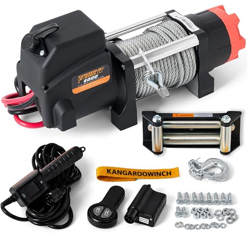 KANGAROO WINCH Elektrische Seilwinde 12V - 6000 LBS / 2722 kg Zugkraft | Ideal für ATV, Quad und Offroad Einsätze - Robuste Konstruktion - Inklusive Stahlseil und Funkfernbedienung (K6000)