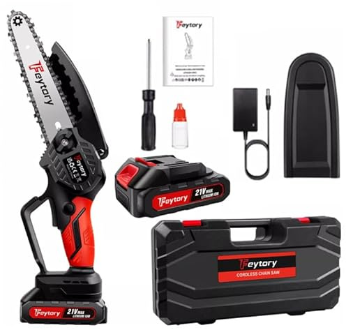 Tronçonneuse à chaîne de 6 pouces avec 2 batteries de 1,5 Ah et 1 chaînes, 3500 tr/min, scie à arbre avec batterie, tronçonneuse à main avec batterie pour sécateurs de jardin, scie à branche