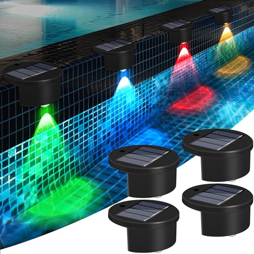 redaica 4 Pack Solar Pool Lights for Above Ground Pools, Swimming Pool Accessories Inground Deck Lights Solar Powered,Outdoor Decorations Waterproof Wireless