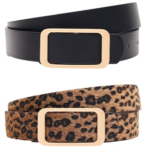 YUYANGDZI 2er Pack Damen Gürtel Schmal 3cm, Schwarz & Leopard