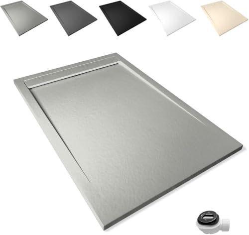 Plato de Ducha Resina Antideslizante 70x190cm - Antibacteriano y Resistente a Agentes Químicos - Incluye Rejilla Desagüe y Válvula Sifón - Cemento