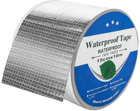 YAYODS 1 cinta adhesiva de betún para tubería de agua, 15 cm x 10 m, cinta de sellado de betún plateada, cinta de reparación, lámina de aluminio gruesa, cinta de sellado fuerte, autoadhesiva