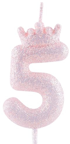Candela di compleanno con corona viola glitterata, 5. Candela di compleanno viola scintillante con numero per decorazioni per torte per ragazze, feste a tema, anniversario di matrimonio, celebrazioni