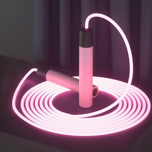 Flintronic Rosa-A Ljusemitterande Hopprep, Justerbart Hopprep för Barn och Vuxna, 9 Föt, ABS och PVC, Träning, Viktminskning