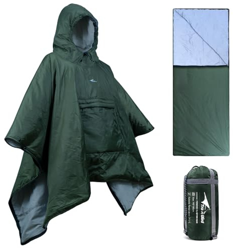 Travel Bird Wearable Sleeping Bag Poncho with Hoodie, 3 in 1 Outdoor Stadium Blanket Large Waterproof Warm Wearable Blanket for Camping, Hiking