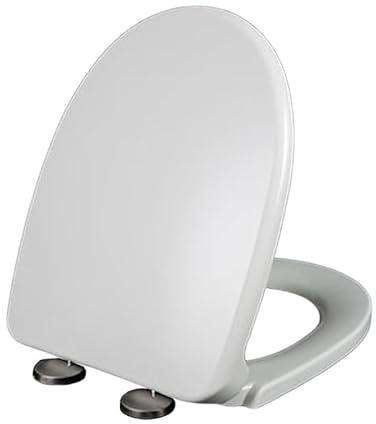 Toalettstolar 420 x 320 mm, D-formad mjuk stängning toalettsits vit med snabbfrigöring, toppfixering och 360° justerbara gångjärn