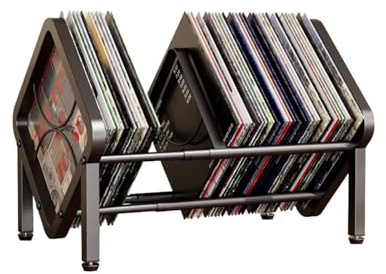 Bepuo Vinyl Record Storage,80-100 LP Scalable Vinyl Record Holder,Retro Style Organizer,Metal Album Storage Rack for Magazine,Files,Book,Albums & Office Storage(Black)