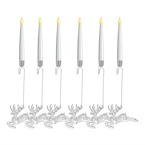 Candele LED per albero di Natale con telecomando e gancio di cristallo, candele tremolanti senza fiamma, luce calda a batteria, decorazioni sicure per decorazioni e regali per le vacanze (alce, 6