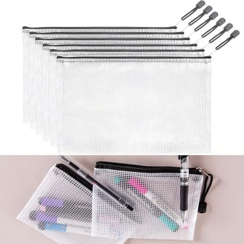 Dokumententaschen A6, Wasserdichte Dokumententasche Reissverschluss, Kunststoff Datei Tasche für Dokumente, Papier, Hausaufgaben, Kosmetika und Reisezubehör 6pcs