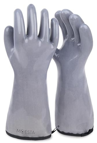 MOESTA-BBQ 20149 HeatPro Hitzehandschuhe, aus Silikon, S 7 grau | Ofen-Grillhandschuh, bis 350 °C hitzebeständig, waschmaschinenfest und BPA- und latexfrei, Grillhandschuhe, waschbar