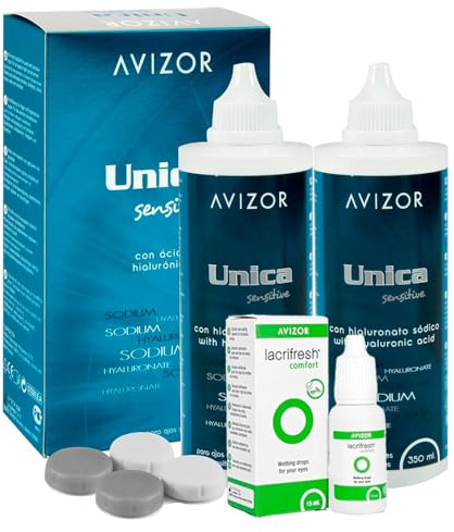 Solución Única Sensitive 2x350ml + Lágrimas Artificiales Comfort 15ml para Lentillas y Ojos Secos