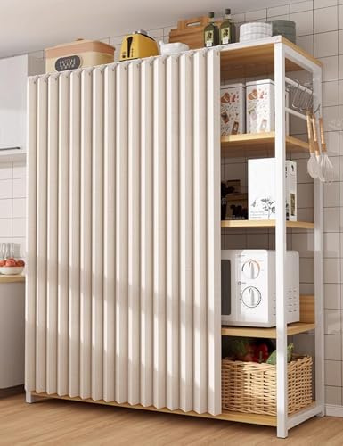 Schrankvorhang, Staubdichter Regal Vorhang Küchenschrank, Schrank Vorhang Zum Schieben, Wasserdicht Vorhang für Schrank Offenes Regal Bücherregal Faltbare Schrankvorhänge Küche(Beige,150x200 cm)