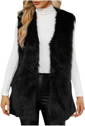 KODMNSW Fellweste Damen Teddyfell Weste Ärmellose Teddyweste Wärmer Fleeceweste Elegant Kunstfell Weste Frauen Winterweste Pelzweste Kunstpelz Westen Übergangsjacke Ohne Ärmel Jacke Schwarz L