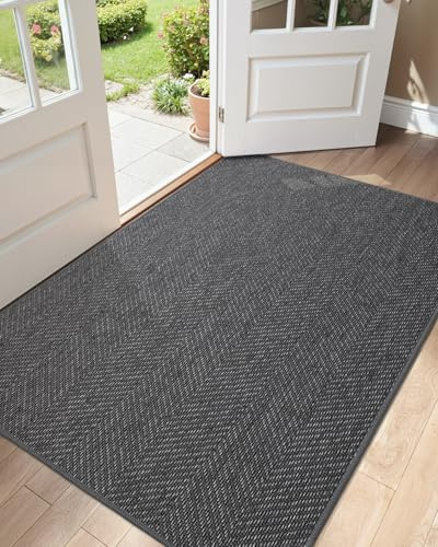 COLOR&GEOMETRY Zerbino Ingresso Antiscivolo e Assorbente, Lavabile in Lavatrice, Tappeto Ingresso Interno Ultrasottile, per Porta Casa e Corridoio, 122x183cm, Grigio Scuro, Confezionato piegato