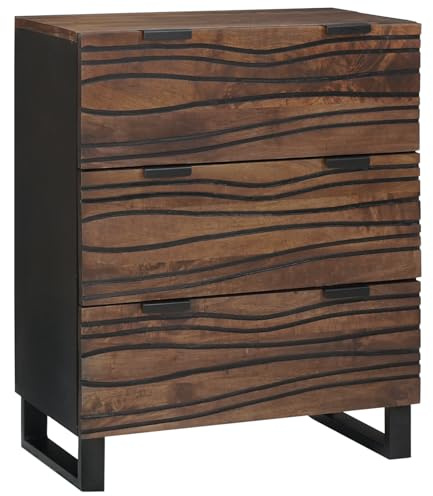 WRJENFSC Buffet de salon, 60 x 33,5 x 75 cm, en bois de noyer massif, avec 3 tiroirs, vagues, avant mat, design moderne, pour chambre à coucher, couloir et cuisine
