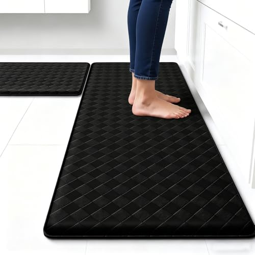 Kitchen Mat,2PCS Kitchen Rugs Cushioned Anti Fatigue Soft PVC Leather Kitchen Mats for Floor,Large Waterproof & Non-slip Standing Runner For Kitchen Floor, Office, Indoor, Hallway, 44 x75cm+44 x150cm