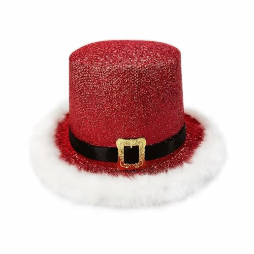 Generisk cylinderhatt för jul, vintersemester cosplay | jultomte cylinderhatt med vitt brätte, för familj vänner män kvinnor teaterscen cosplay evenemangsparad