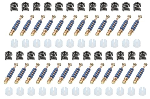 sourcing map 25Set Furniture Connectors Kit, 10x10.8mm Furniture Cam Lock Fitting with M6x40mm Dowel Fasteners, 3-in-1 Fixing Screws Set for Splicing Assembly of Table Cabinets, Pale Blue