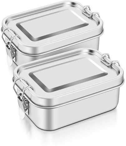 Onader Edelstahl Brotdose 2er Set, 550ml Klein Bento Box Lunchbox mit Luftdichter Deckel, Metall Lunch Box Snackbox für Kinder & Erwachsene, Auslaufsicher & Spülmaschinenfest