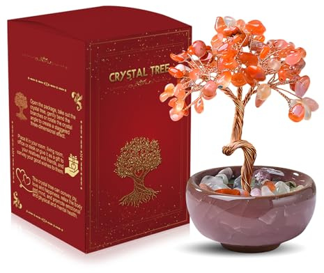 Árbol de la Vida de Cuarzo Rosa, Piedras Preciosas Naturales de Feng Shui | Piedras Chakras Energéticas de Buena Suerte, Árbol de Dinero de Cristal para Meditación Reiki Decoración