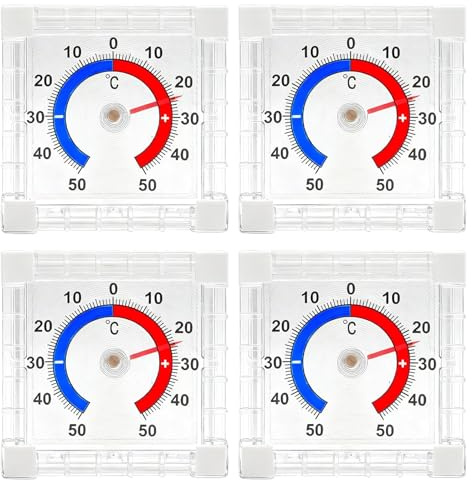 4 Pièces Thermomètre de Fenêtre Autocollants, Rango de -50 a 50 °C, Thermomètre Extérieur de Fenêtre et Portes, Thermomètre Digital Congélateur, Station Température Météo Maison Jardin