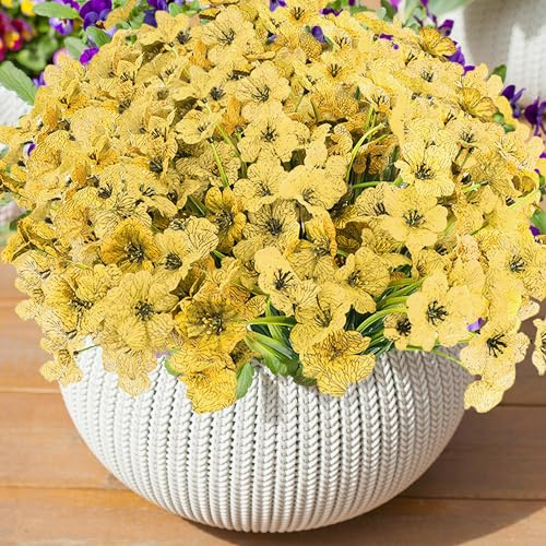 XIANNVXI 16 Bündel Kunstblumen wie Echt Gelb Kunstblumen Outdoor Wetterfest Balkon Deko Künstliche Blumen Deko Terrasse Frühlingsdeko Blumenstrauß für Outdoor Innen Garten Balkonkasten Grabschmuck