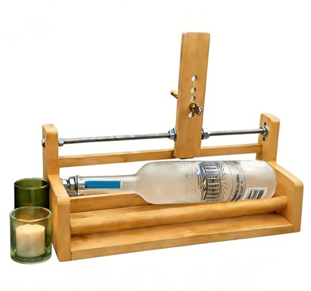 Cortador de botellas de vidrio con marco de madera seguro y simple para decoración sostenible del hogar
