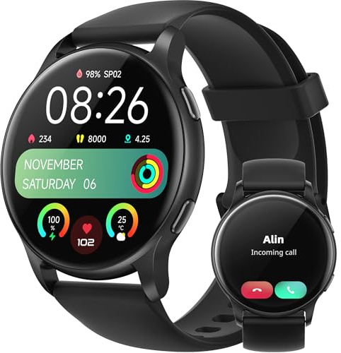 Parsonver Smartwatch Damen Herren mit Telefonfunktion, 5ATM Wasserdicht Schwimmuhr, Fitnessuhr mit 100+ Sportmodi, Herzfrequenz und Schlaftracking, Smart Watch für Android & iPhone (Schwarz, 44 MM)