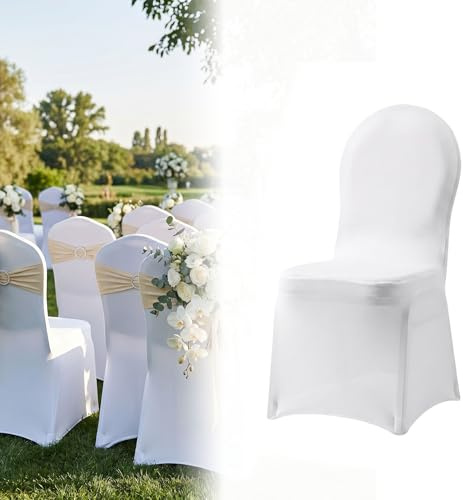 TATIVALO 100 Stück Stuhlhussen Stretch Weiß – Universal Stuhlbezüge für Hochzeit, Party & Event – Elastische, knitterfreie Stuhlüberzüge aus Polyester für Bankett, Gastronomie & Dekoration