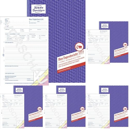 AVERY Zweckform 1777 Bau-Tagesbericht, (A4, selbstdurchschreibend, gem. baubehördlichen Richtlinien, für Deutschland und Österreich zum Nachweis ausgeführter Arbeiten) 3x40 Blatt weiß/gelb/rosa