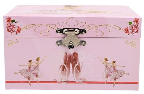 Happyyami Portagioie Regalo in Rosa Bambine con per Ballerina o Musicale Girevole, Scatola MDF Scomparti, Design Elegante di Compleanno per Stanza delle Ragazze
